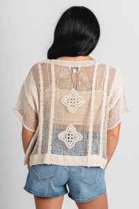 Crochet top beige - Adorable top - Stylish Vacation T-Shirts at Lush Fashion Lounge Boutique in Oklahoma City