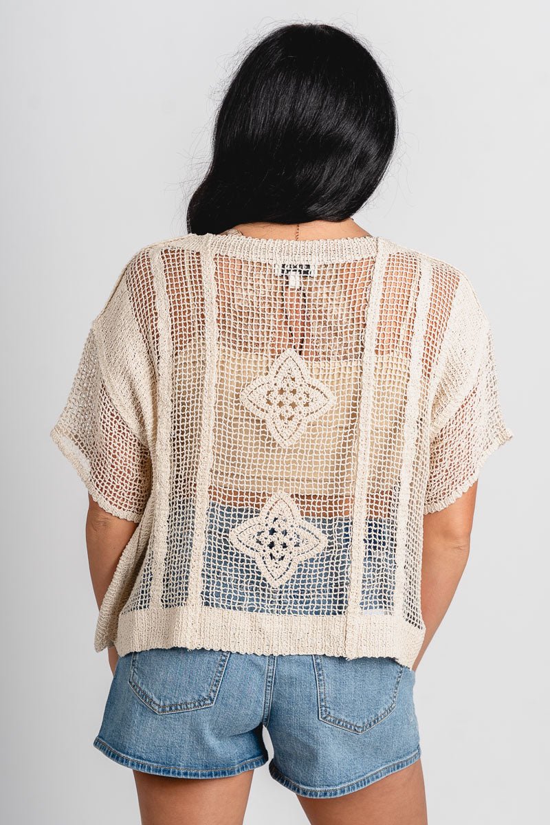 Crochet top beige - Adorable top - Stylish Vacation T-Shirts at Lush Fashion Lounge Boutique in Oklahoma City