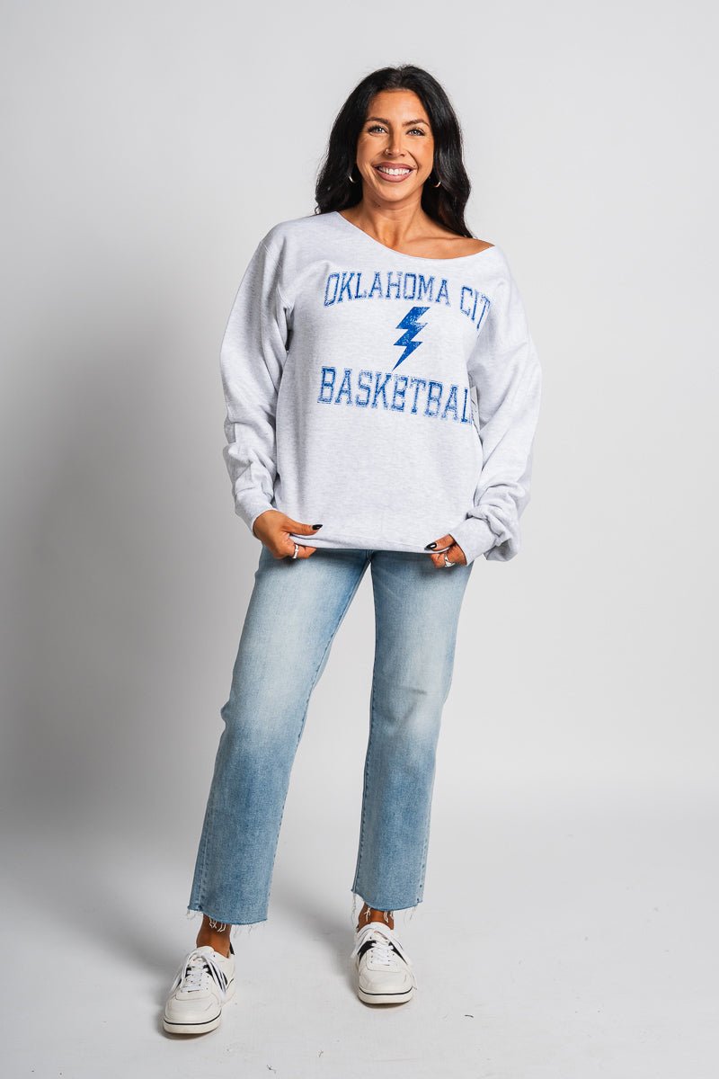 OKC basketball vintage sport sweatshirt ash - Oklahoma City inspired graphic t-shirts at Lush Fashion Lounge Boutique in Oklahoma City