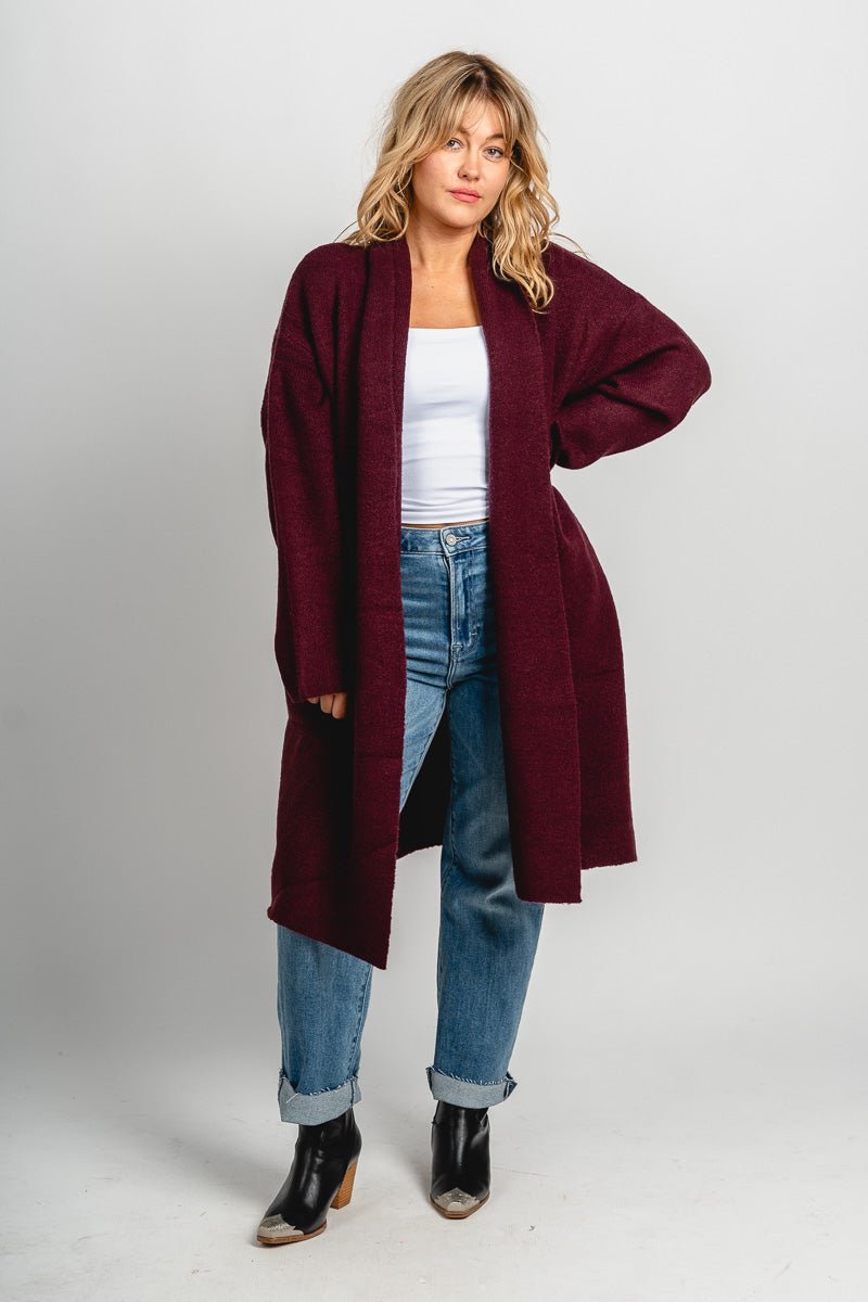 Lapel duster cardigan dark cherry