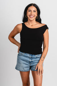 Shirred tank top black - Cute tank top - Trendy Tank Tops at Lush Fashion Lounge Boutique in Oklahoma City