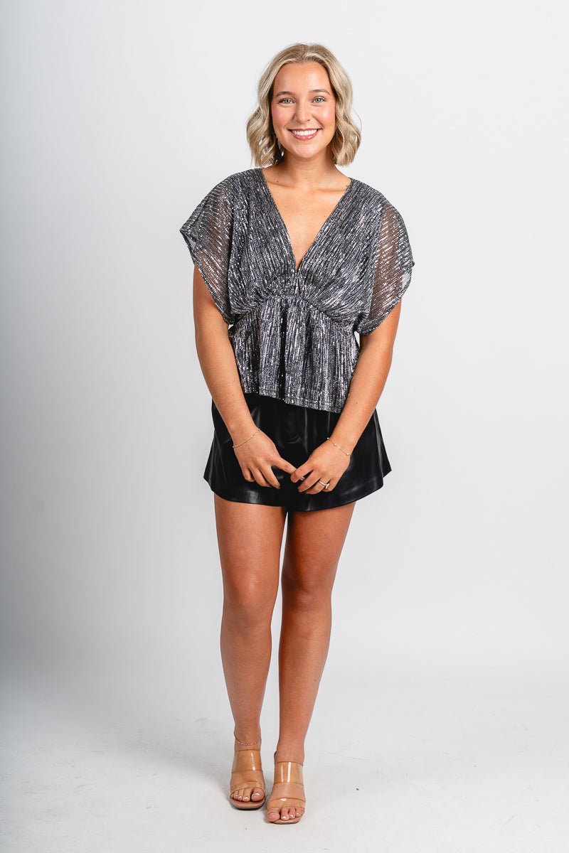 Metallic kimono babydoll top silver