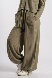 Waffle knit pants olive grove - Fun pants - Unique Lounge Looks at Lush Fashion Lounge Boutique in Oklahoma