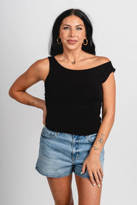 Shirred tank top black - Affordable tank top - Boutique Tank Tops at Lush Fashion Lounge Boutique in Oklahoma City