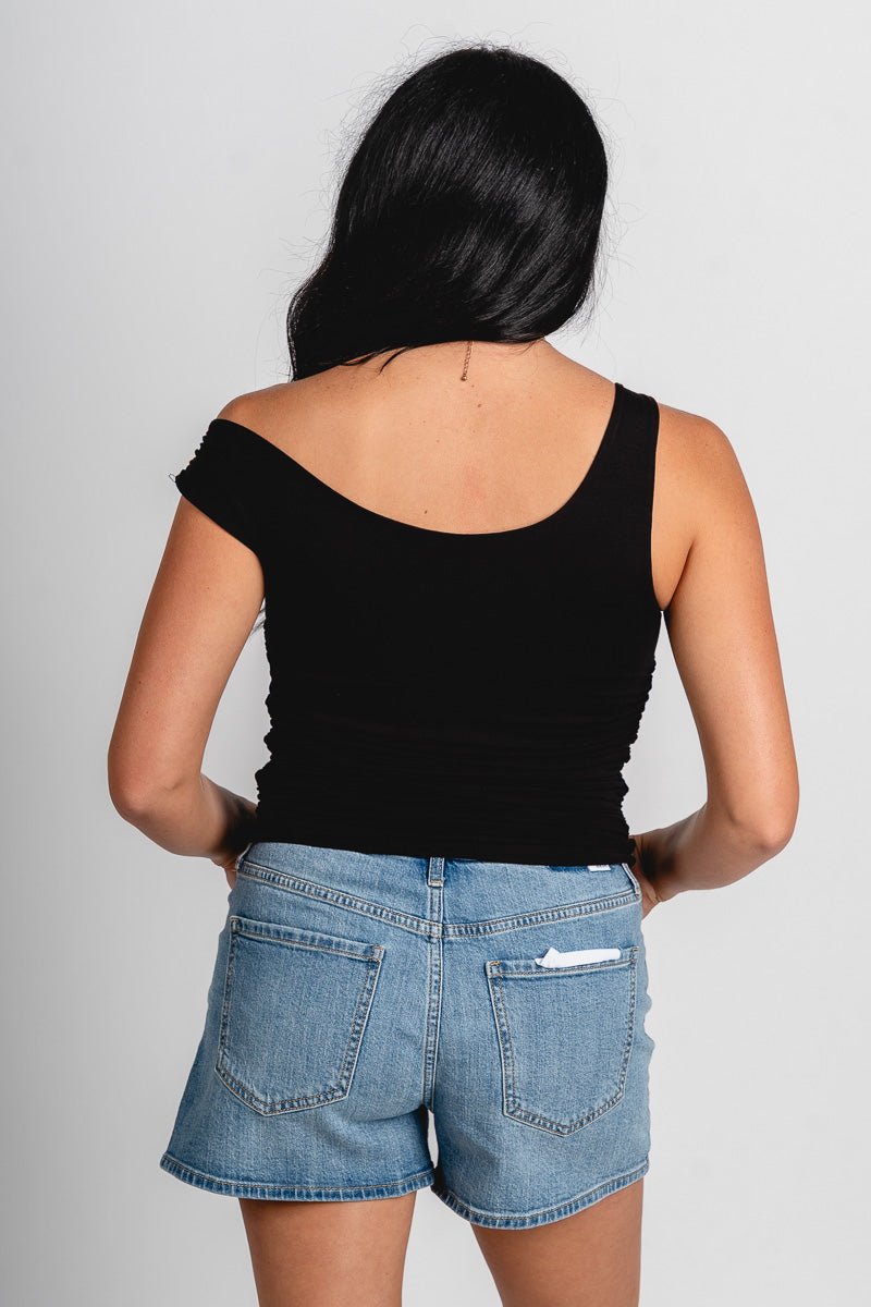 Shirred tank top black