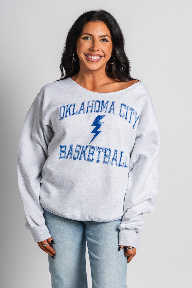 OKC basketball vintage sport sweatshirt ash - Trendy OKC Apparel at Lush Fashion Lounge Boutique in Oklahoma City