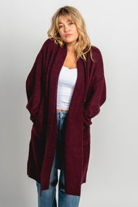 Lapel duster cardigan dark cherry - Cute Cardigan - Trendy Cardigans & Stylish Kimonos at Lush Fashion Lounge Boutique in Oklahoma City