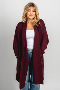 Lapel duster cardigan dark cherry - Affordable Cardigan - Boutique Cardigans & Trendy Kimonos at Lush Fashion Lounge Boutique in Oklahoma City