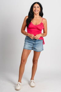 Asymmetrical ruffle tank top fuchsia Stylish tank top - Womens Fashion Tank Tops at Lush Fashion Lounge Boutique in Oklahoma City