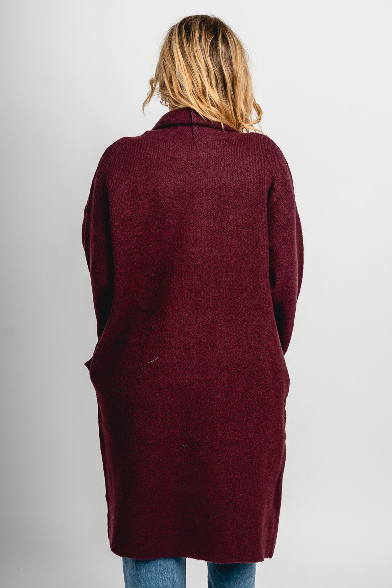 Lapel duster cardigan dark cherry