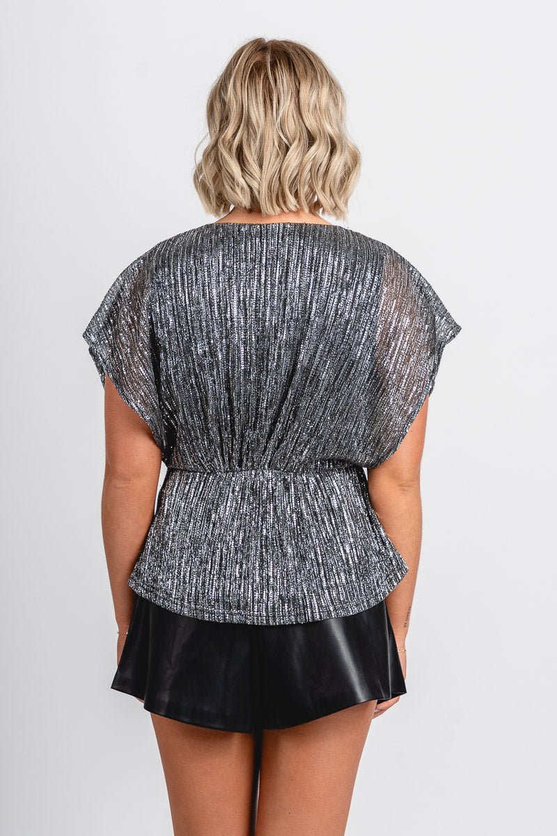 Metallic kimono babydoll top silver