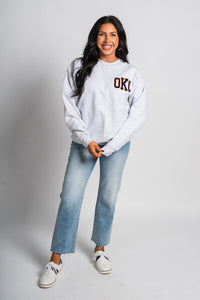 OKC basketball chenille sweatshirt grey - Oklahoma City inspired graphic t-shirts at Lush Fashion Lounge Boutique in Oklahoma City