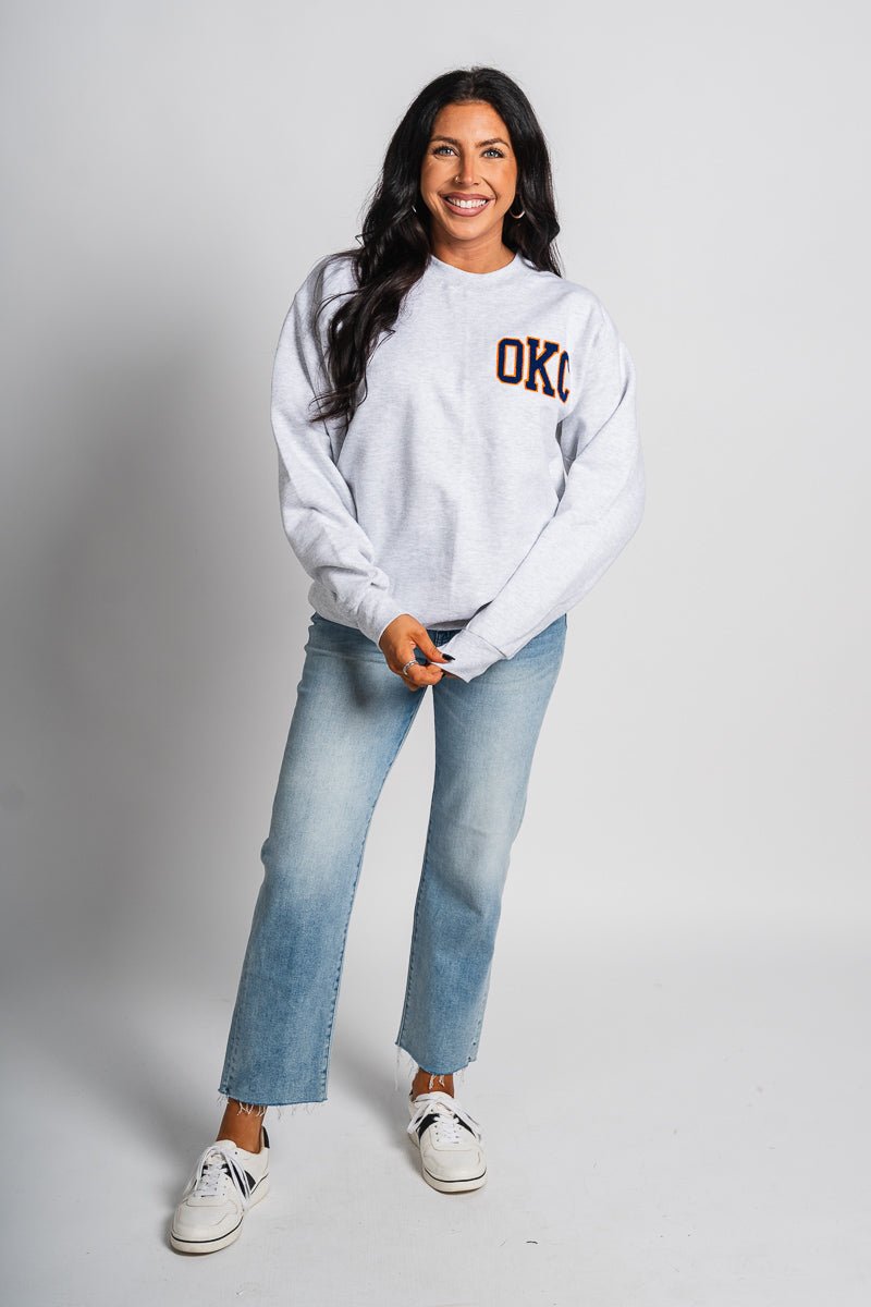 OKC basketball chenille sweatshirt grey - Oklahoma City inspired graphic t-shirts at Lush Fashion Lounge Boutique in Oklahoma City