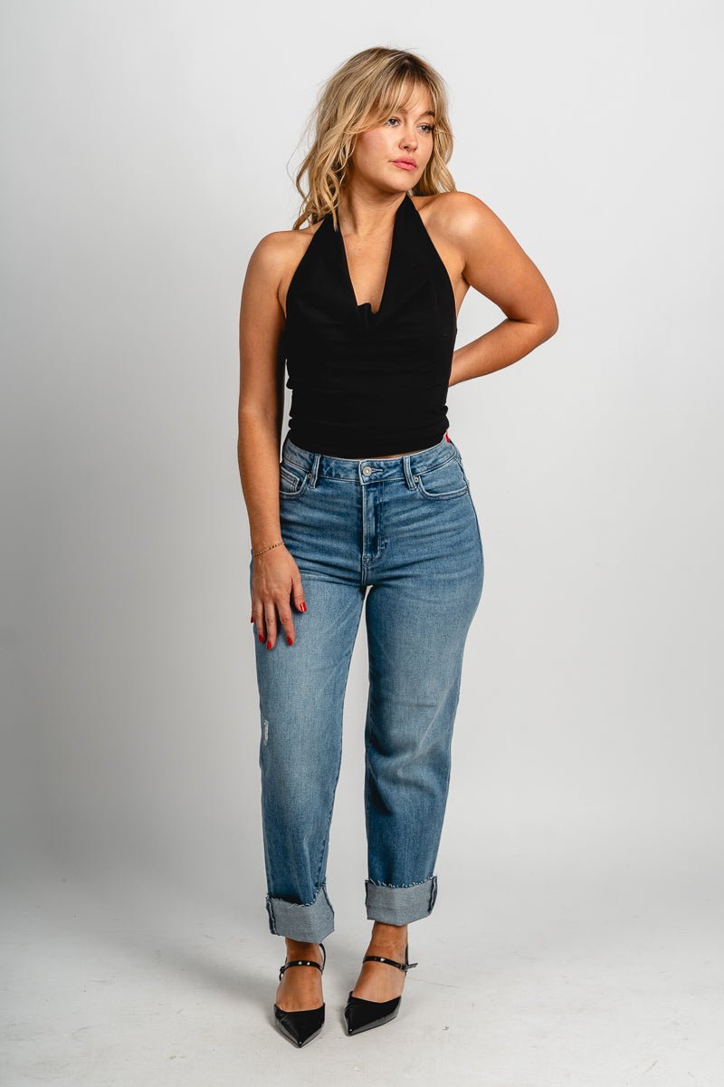 Cowl neck halter top black