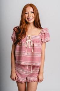 Gingham ruffle shorts red/white - Affordable shorts - Boutique Shorts at Lush Fashion Lounge Boutique in Oklahoma City