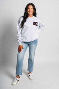 OKC basketball chenille sweatshirt grey - Trendy OKC Thunder T-Shirts at Lush Fashion Lounge Boutique in Oklahoma City