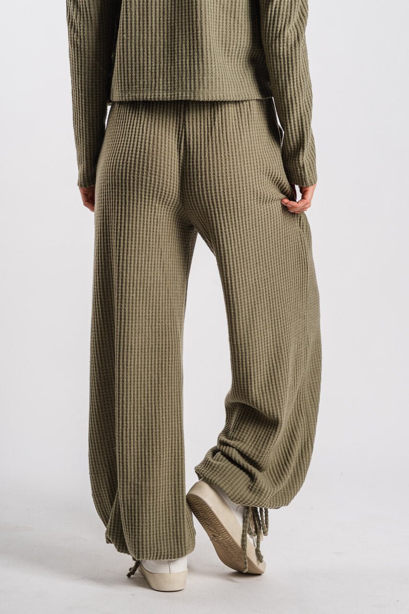 Waffle knit pants olive grove - Adorable pants - Stylish Comfortable Outfits at Lush Fashion Lounge Boutique in OKC