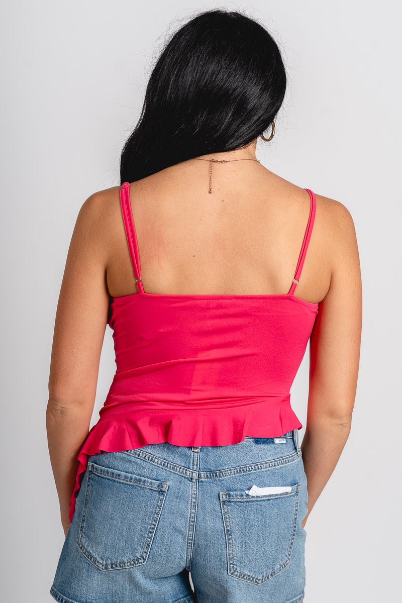 Asymmetrical ruffle tank top fuchsia