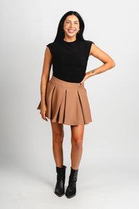 High waist pleated skirt mocha | Lush Fashion Lounge: boutique fashion skirts, affordable boutique skirts, cute affordable skirts