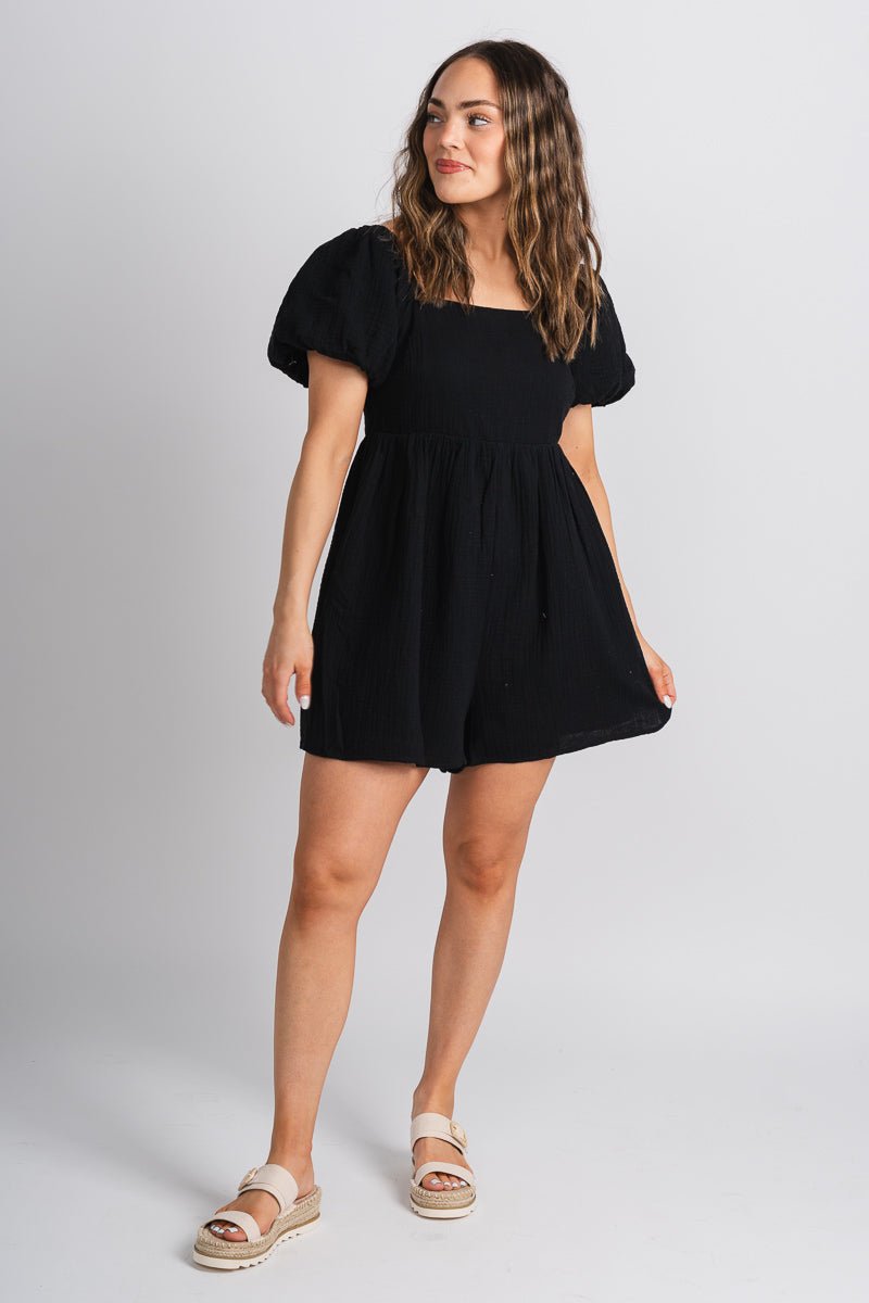 Square neck romper black - Trendy Romper - Fashion Rompers & Pantsuits at Lush Fashion Lounge Boutique in Oklahoma City