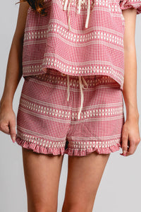 Gingham ruffle shorts red/white - Cute shorts - Trendy Shorts at Lush Fashion Lounge Boutique in Oklahoma City
