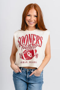 OU OU Sooners big football muscle tank top off white Tank Top | Lush Fashion Lounge Trendy Oklahoma University Sooners Apparel & Cute Gameday T-Shirts