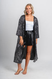 Sequin duster cardigan silver - Trendy Cardigan - Fashion Cardigans & Cute Kimonos at Lush Fashion Lounge Boutique in Oklahoma City