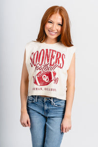 OU OU Sooners big football muscle tank top off white Tank Top | Lush Fashion Lounge Trendy Oklahoma University Sooners Apparel & Cute Gameday T-Shirts