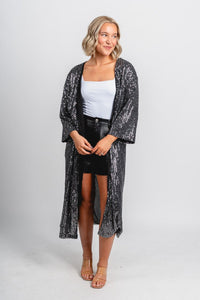 Sequin duster cardigan silver - Affordable Cardigan - Boutique Cardigans & Trendy Kimonos at Lush Fashion Lounge Boutique in Oklahoma City