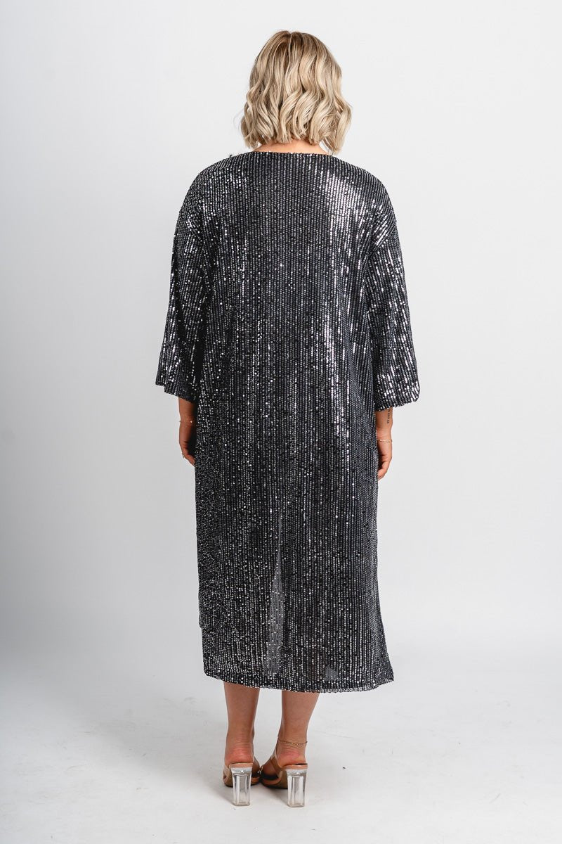 Sequin duster cardigan silver