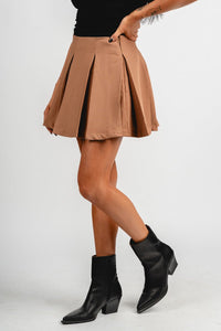 High waist pleated skirt mocha | Lush Fashion Lounge: boutique fashion skirts, affordable boutique skirts, cute affordable skirts
