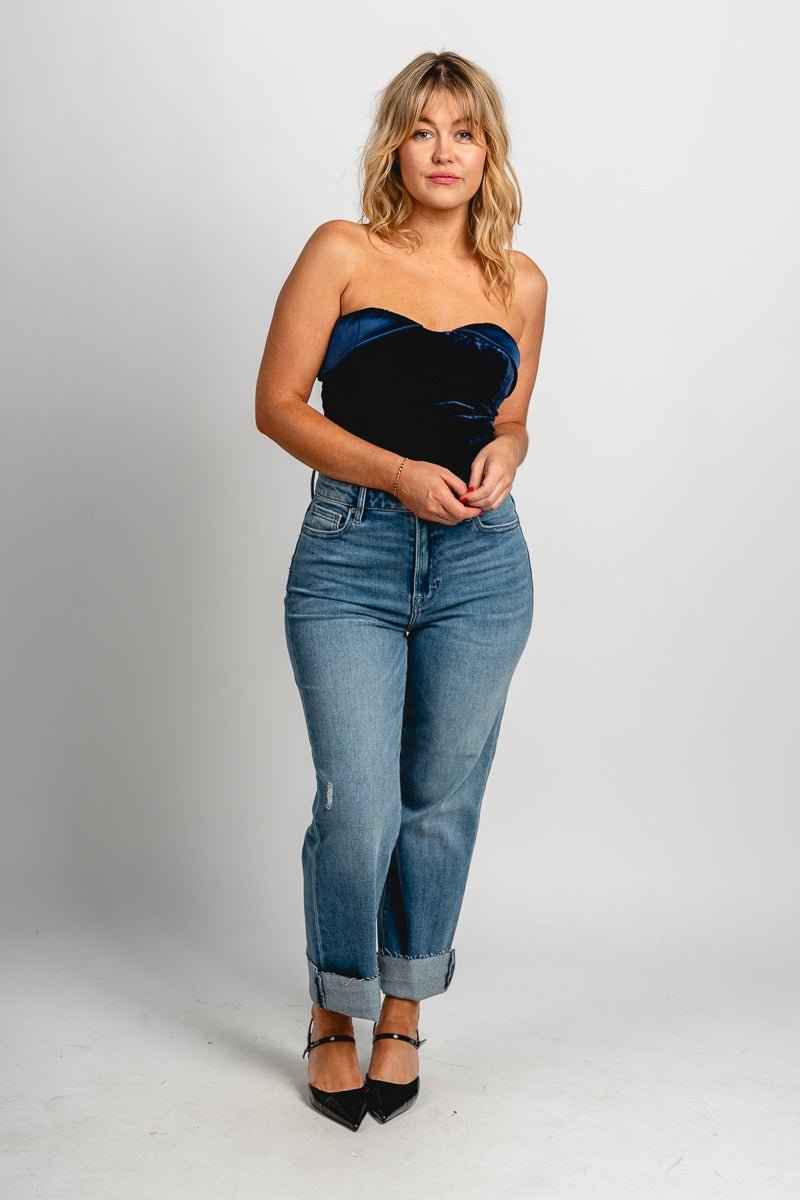 Velvet bustier top navy