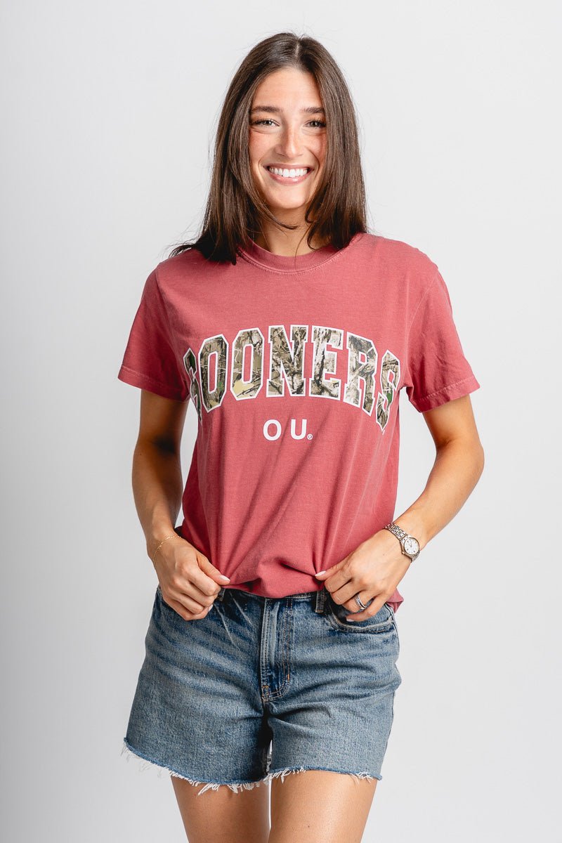 OU OU Sooners camo gault comfort colors t-shirt crimson T-shirt | Lush Fashion Lounge Trendy Oklahoma University Sooners Apparel & Cute Gameday T-Shirts