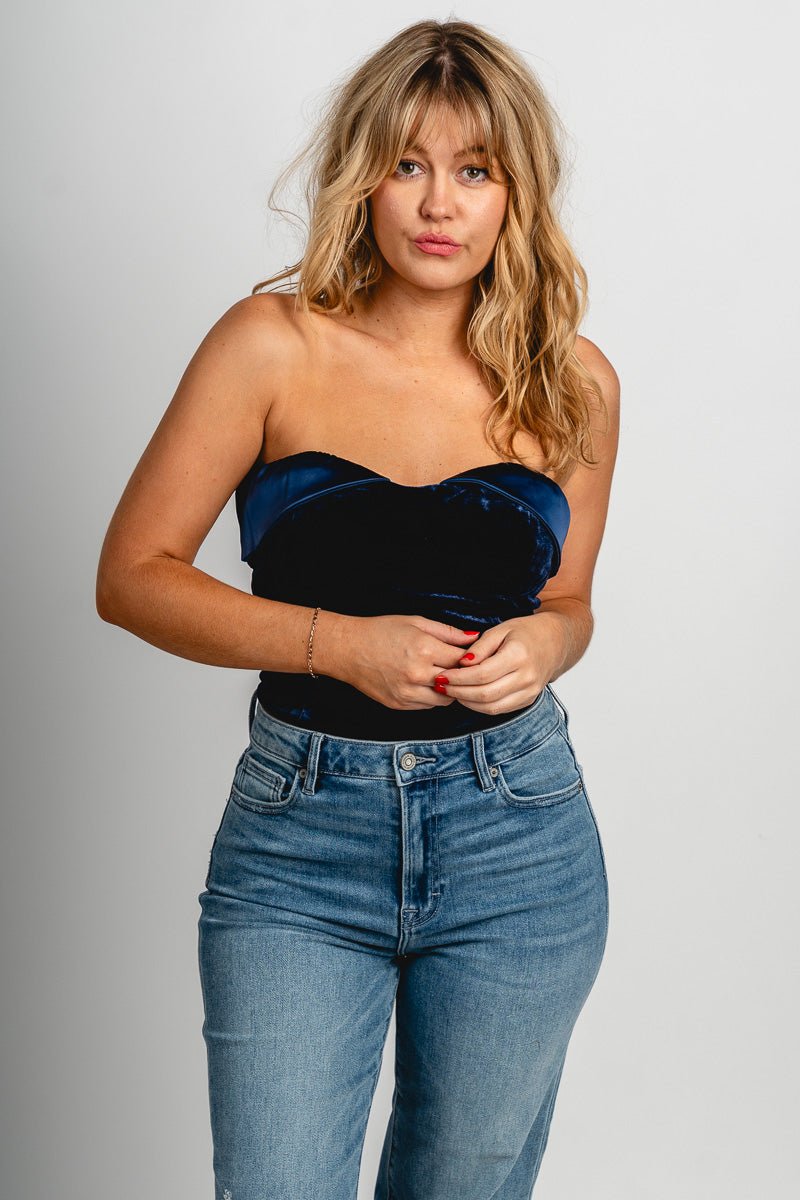Velvet bustier top navy