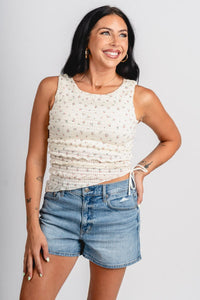 Floral asymmetrical tank top cream - Cute Tank Top - Trendy Tank Tops at Lush Fashion Lounge Boutique in Oklahoma City