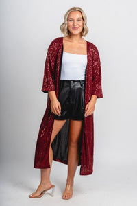 Sequin duster cardigan burgundy - Cute Cardigan - Trendy Cardigans & Stylish Kimonos at Lush Fashion Lounge Boutique in Oklahoma City