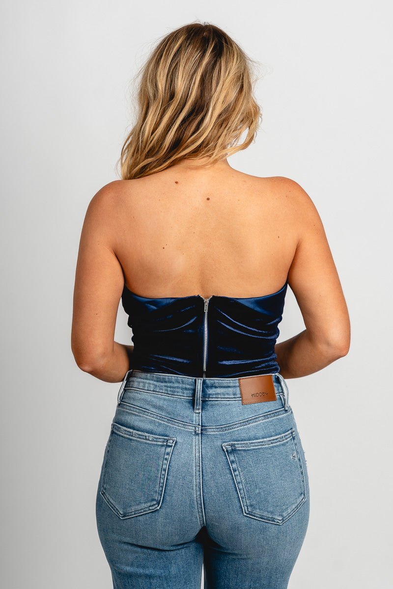 Velvet bustier top navy