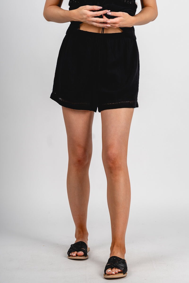 Eyelet drawstring shorts black - Affordable Shorts - Boutique Shorts at Lush Fashion Lounge Boutique in Oklahoma City