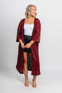 Sequin duster cardigan burgundy - Trendy Cardigan - Fashion Cardigans & Cute Kimonos at Lush Fashion Lounge Boutique in Oklahoma City