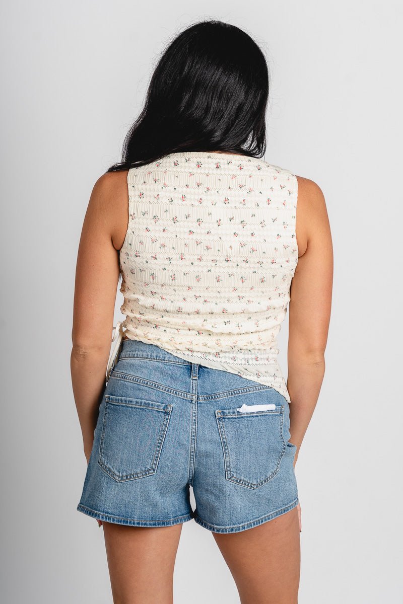 Floral asymmetrical tank top cream
