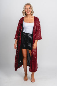 Sequin duster cardigan burgundy - Affordable Cardigan - Boutique Cardigans & Trendy Kimonos at Lush Fashion Lounge Boutique in Oklahoma City