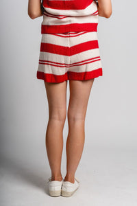 Striped knit shorts red/white Stylish shorts - Womens Fashion Shorts at Lush Fashion Lounge Boutique in Oklahoma City