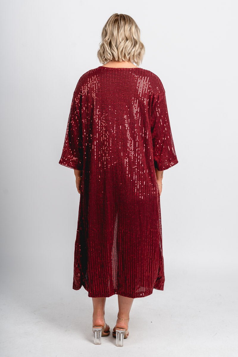 Sequin duster cardigan burgundy