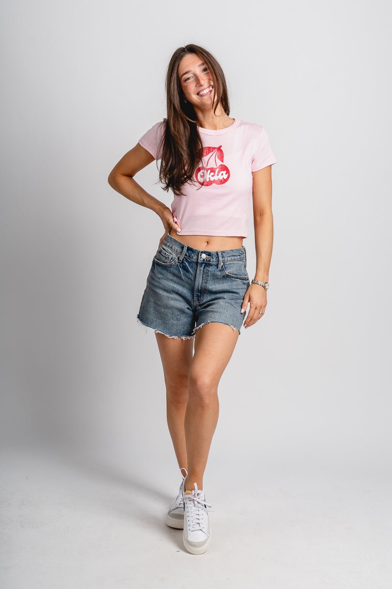 OKLA cherries baby tee pink