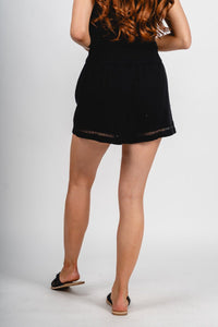 Eyelet drawstring shorts black Stylish Shorts - Womens Fashion Shorts at Lush Fashion Lounge Boutique in Oklahoma City