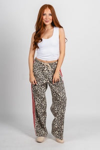 Leopard striped drawstring pants brown/red | Lush Fashion Lounge: women's boutique pants, boutique women's pants, affordable boutique pants, women's fashion pants