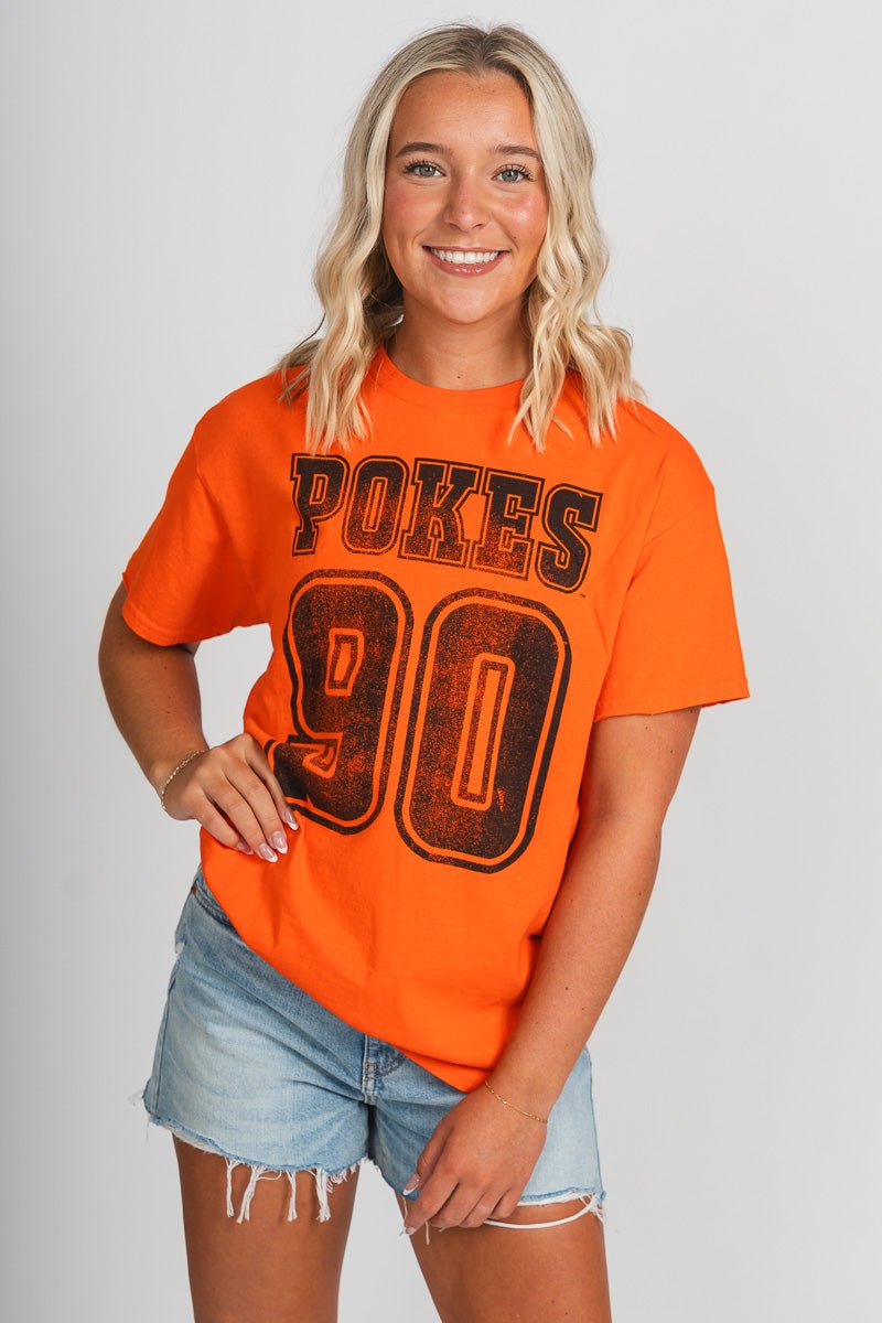 Native Color Pokes Color Osu OSU Pokes player thrifted t-shirt orange - Lush Fashion Lounge