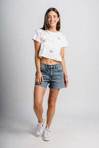 USA flag bow baby tee white - Fun T-shirt - Unique American Summer Ideas at Lush Fashion Lounge Boutique in Oklahoma