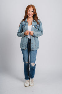 OSU Oklahoma State denim jacket light denim Jacket | Lush Fashion Lounge Trendy Oklahoma State Cowboys Apparel & Cute Gameday T-Shirts