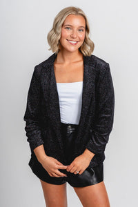 Velvet glitter blazer black – Trendy Jackets | Cute Fashion Blazers at Lush Fashion Lounge Boutique in Oklahoma City